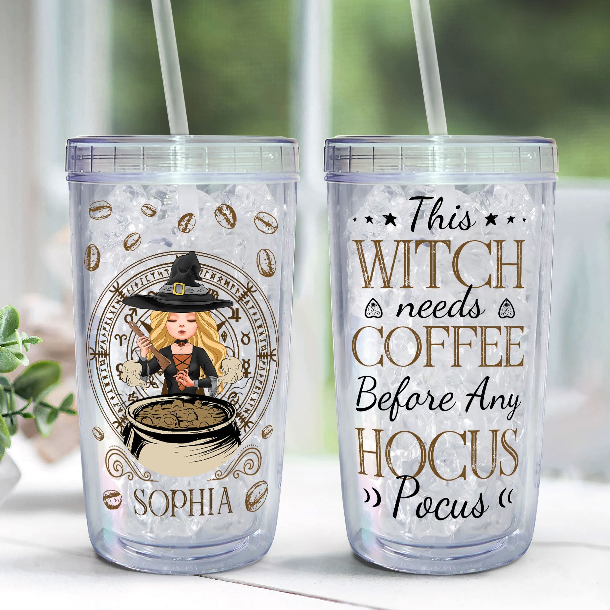 Witch Needs Coffee - Personalized Acrylic Tumbler With Straw