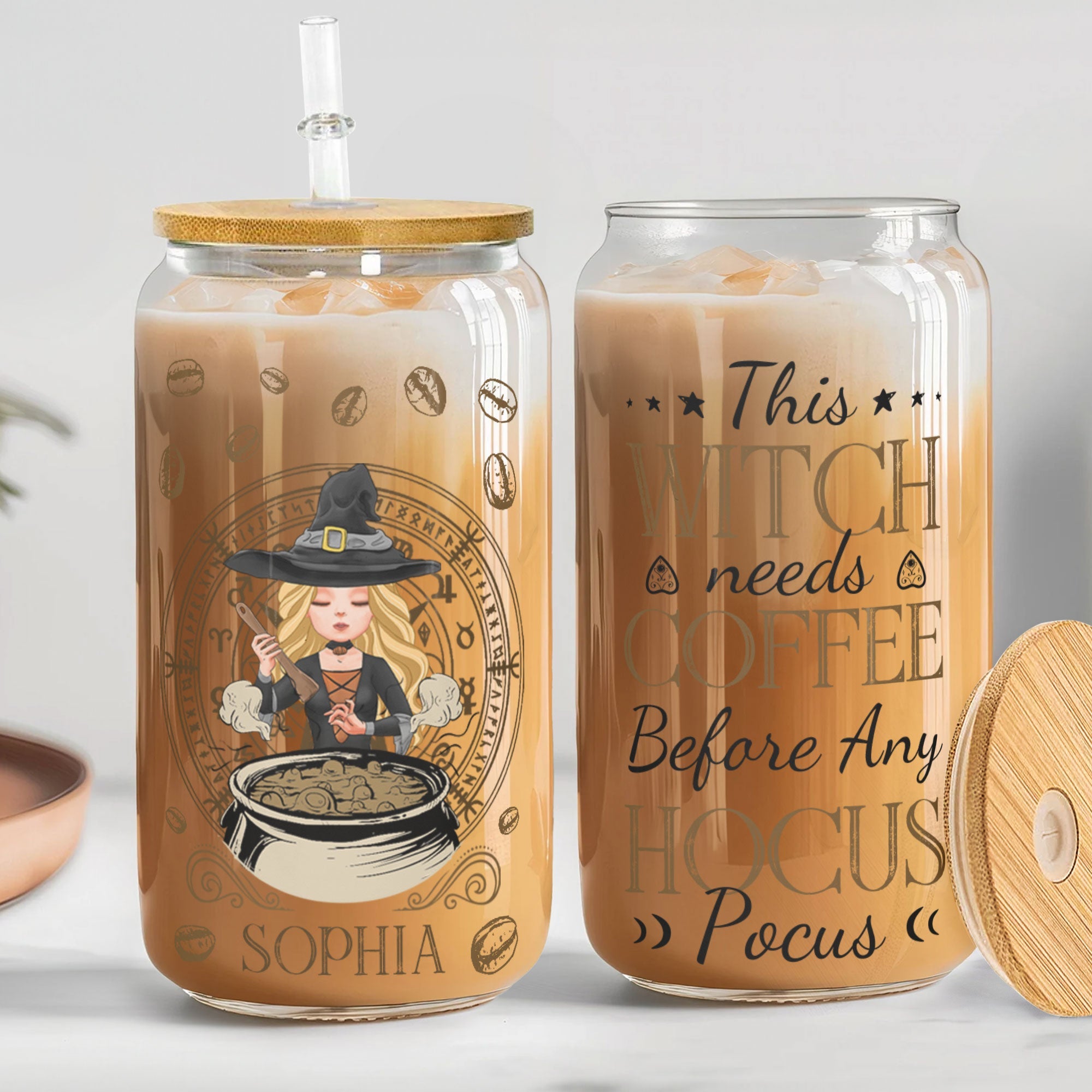 Witch Needs Coffee - Personalized Clear Glass Cup