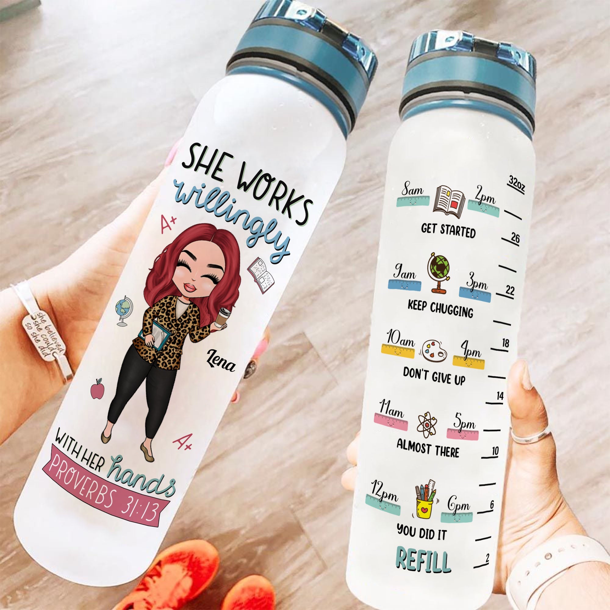 Work Willingly With Her Hand - Personalized Water Tracker Bottle