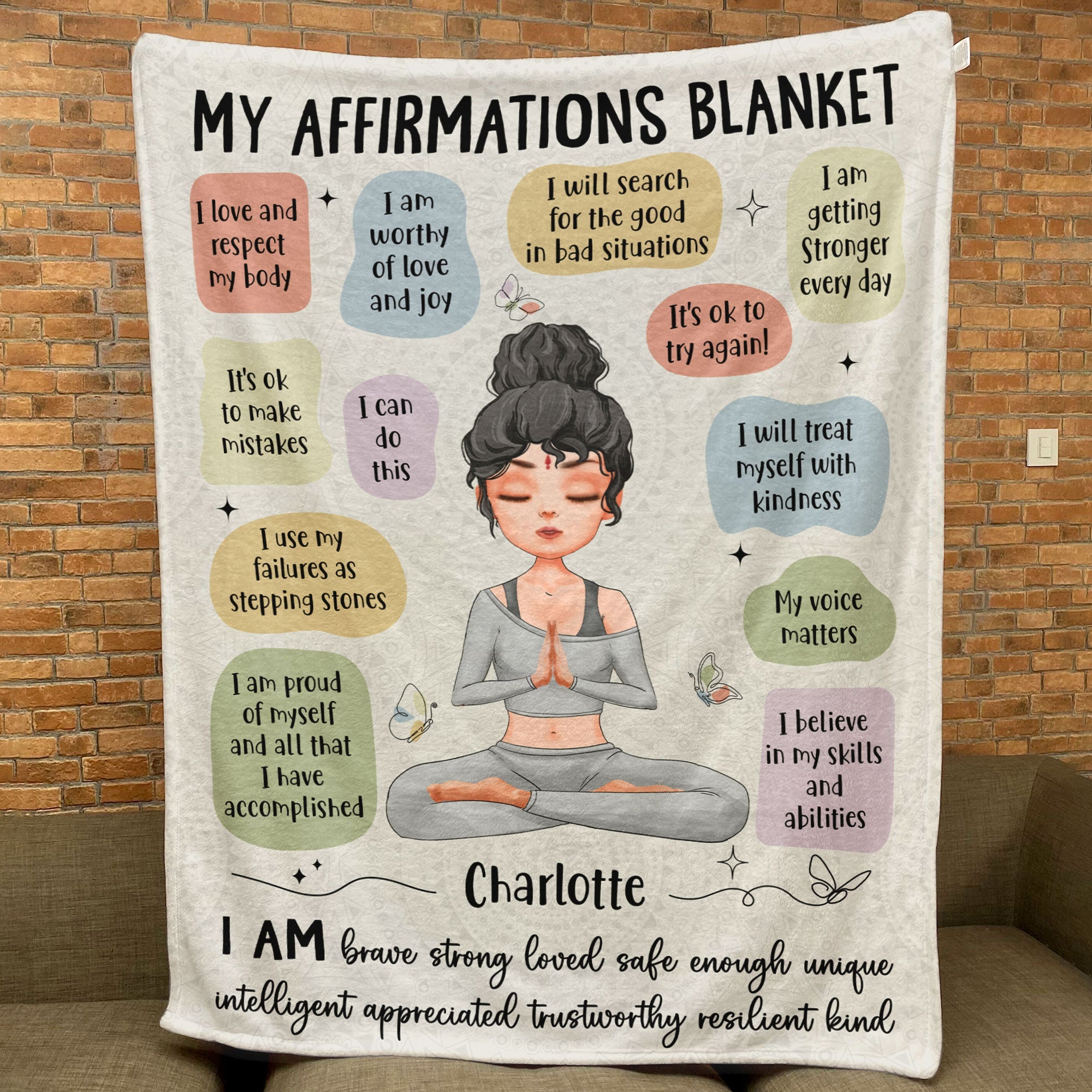 Yoga Girl Affirmations Blanket - Personalized Blanket