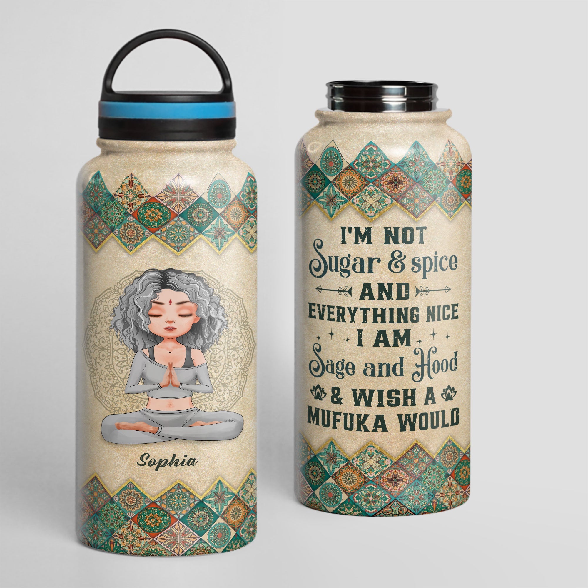 Yoga Girl - Sage And Hood  - Personalized 32oz Steel Water Bottle