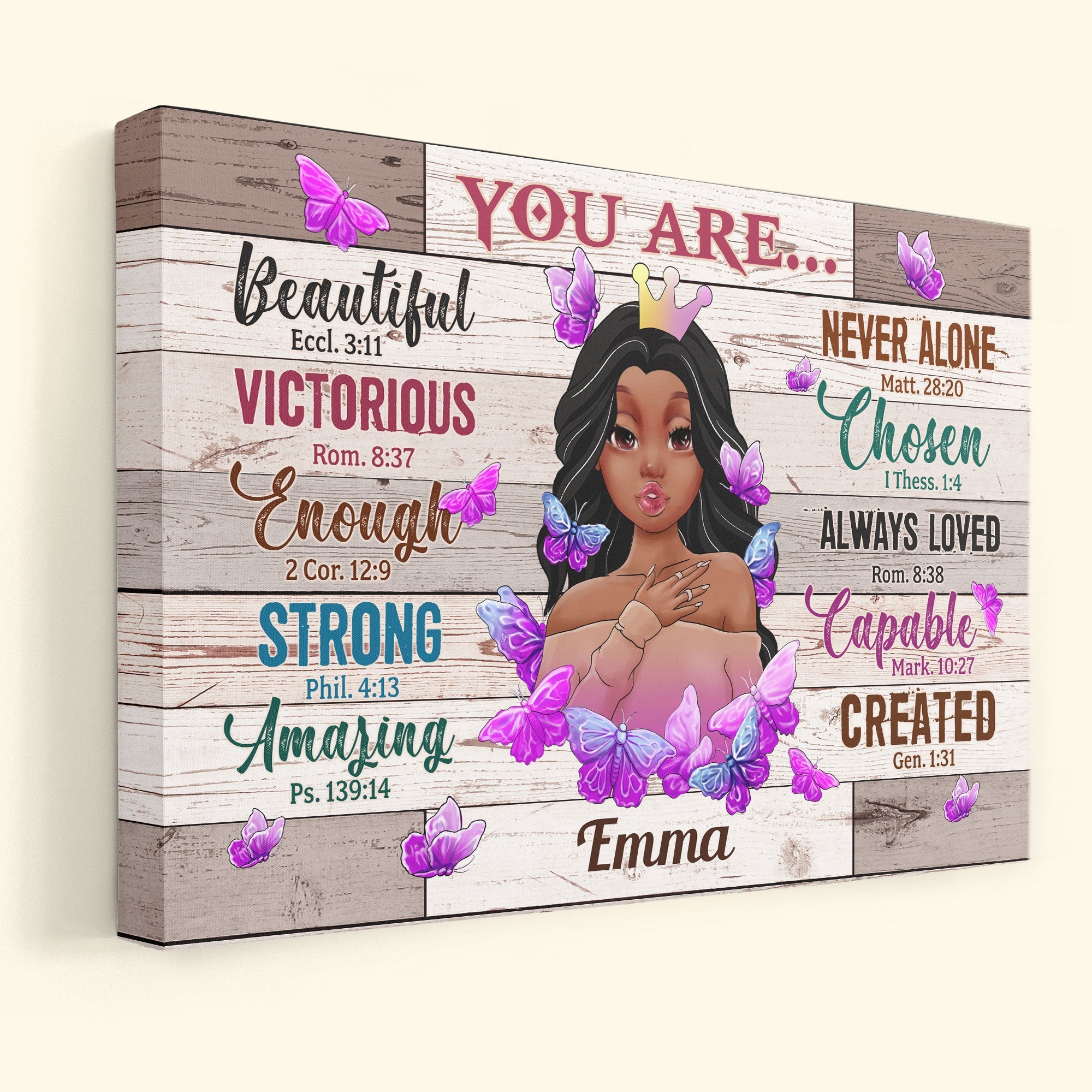 You Are Beautiful Never Alone - Personalized Poster/Wrapped Canvas - Birthday Gift For Girls, Black Girls, Daughters, Grand-daughters, Friends