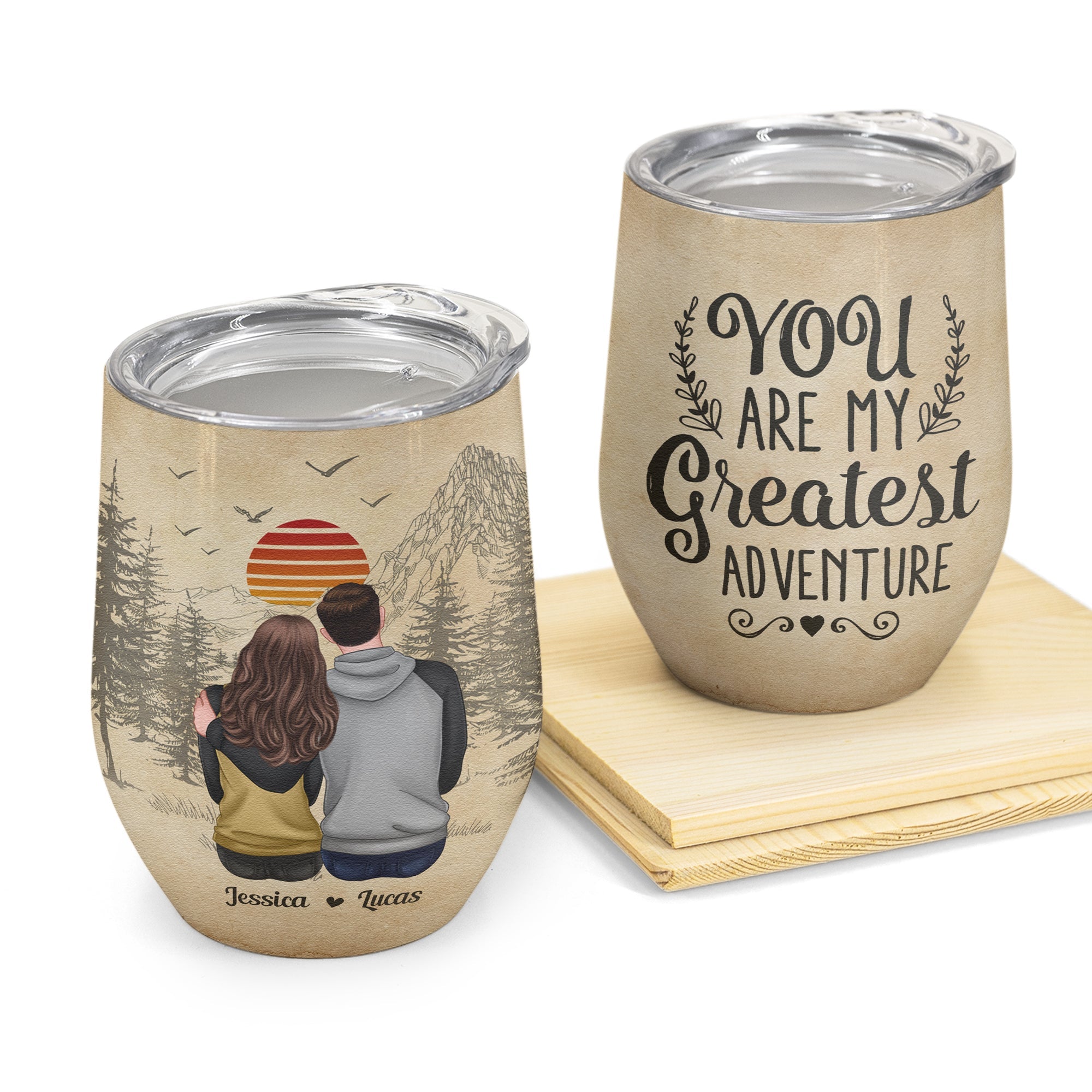 You Are My Greatest Adventure - Personalized Wine Tumbler - Anniversary, Valentine, Birthday Gift For Husband,Wife, Girlfriend, Boyfriend, Couple