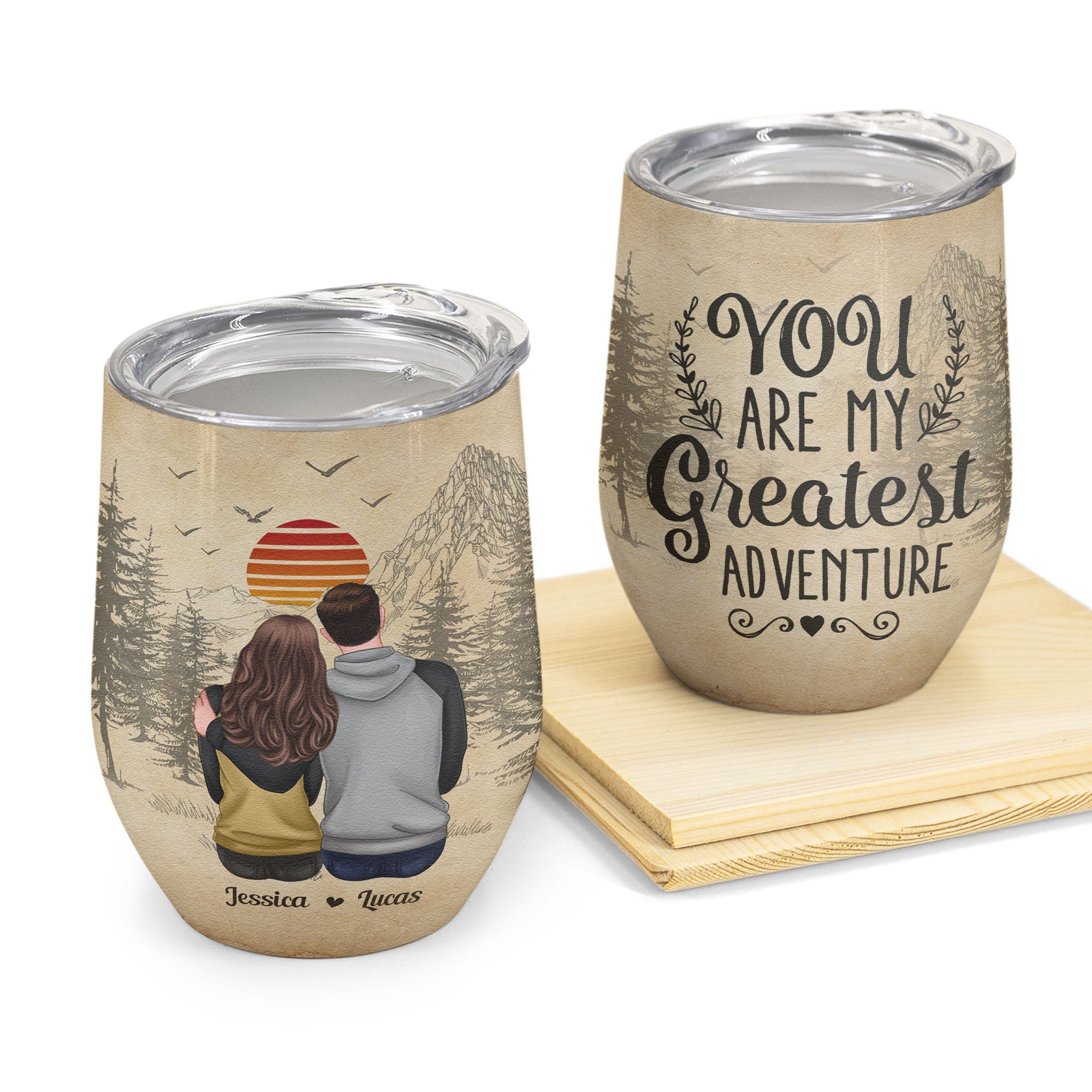 You Are My Greatest Adventure - Personalized Wine Tumbler - Anniversary, Valentine, Birthday Gift For Husband,Wife, Girlfriend, Boyfriend, Couple