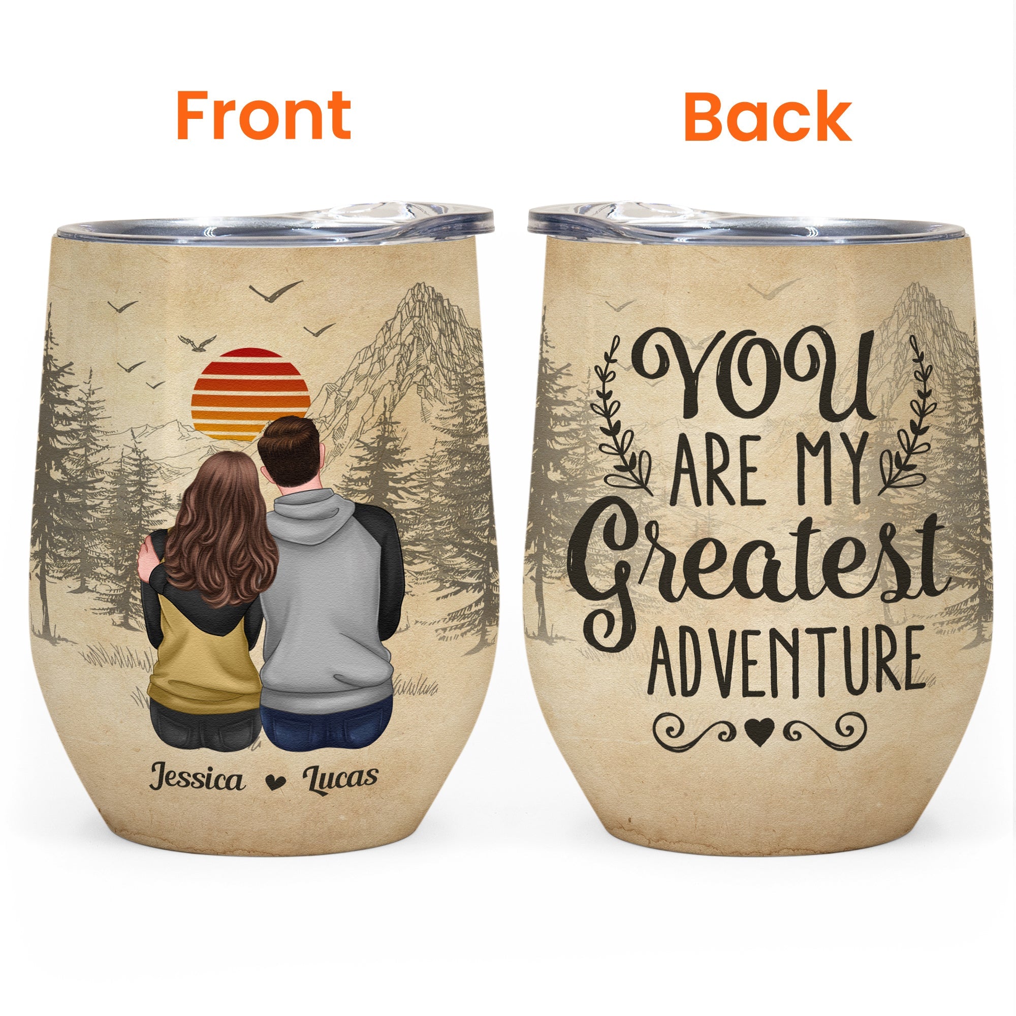 You Are My Greatest Adventure - Personalized Wine Tumbler - Anniversary, Valentine, Birthday Gift For Husband,Wife, Girlfriend, Boyfriend, Couple