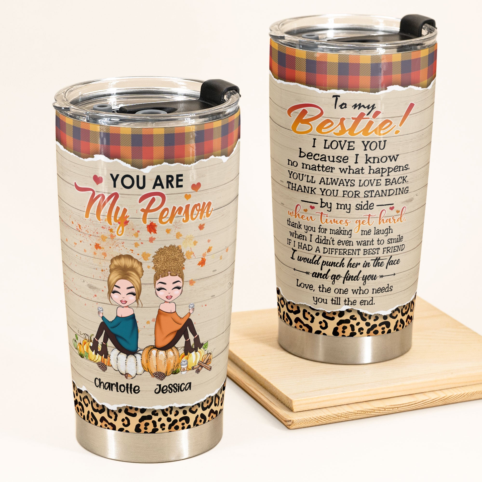 You Are My Person - Personalized Tumbler Cup - Fall Season Gift For Besties - Cartoon Autumn Friends