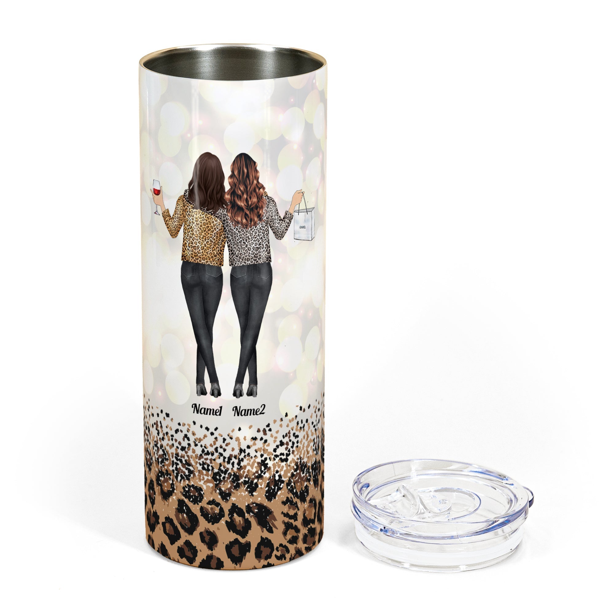 You Are The She To My Nanigans - Personalized Skinny Tumbler - Birthday Gift For Besties, BFF, Soul Sisters - Leopard Design, Leopard Jacket Girls