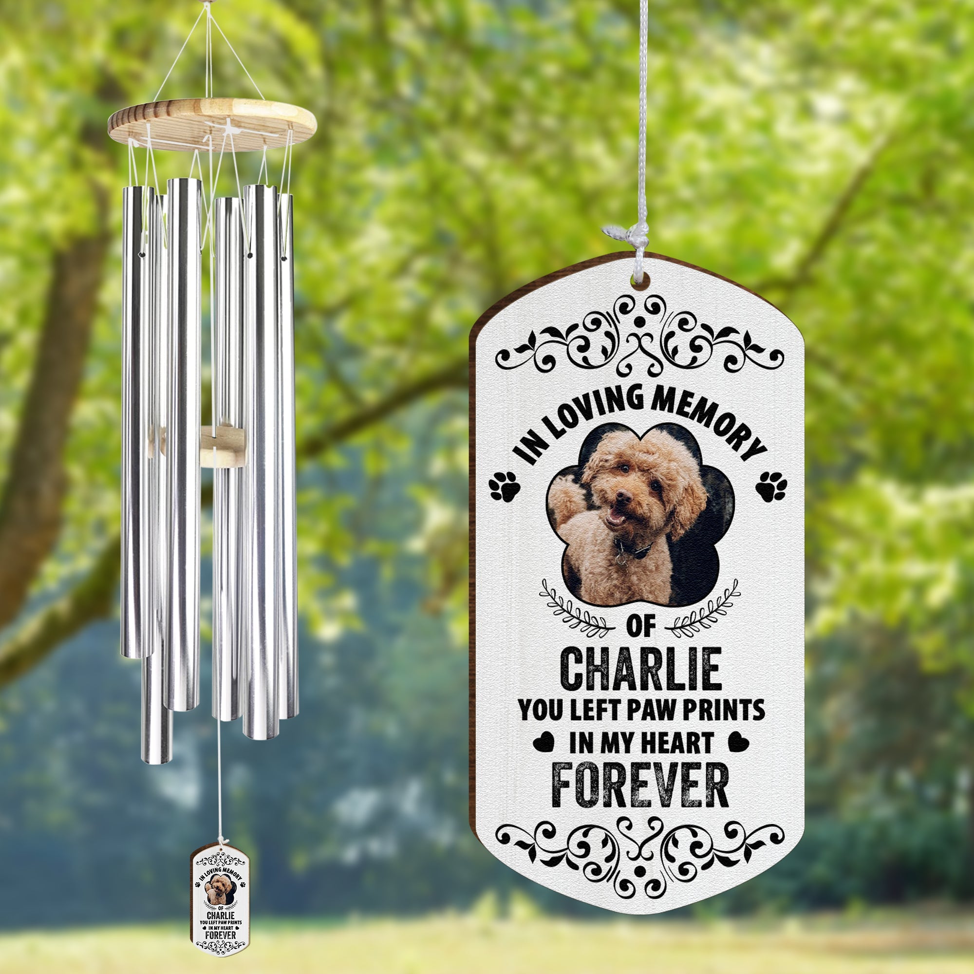 You Left Paw Prints In My Heart - Personalized Photo Wind Chimes