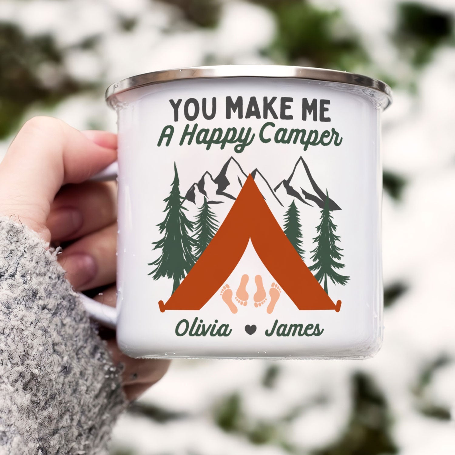 You Make Me A Happy Camper - Personalized Enamel Mug