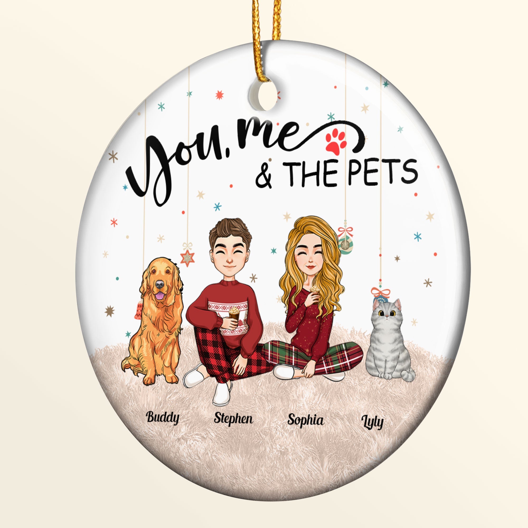 You, Me And The Pets - Personalized Ceramic Ornament