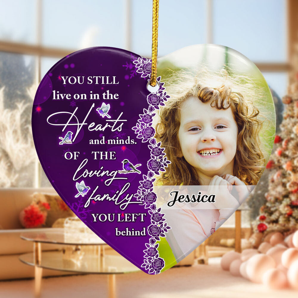 You Still Live On In The Hearts And Minds - Personalized Ceramic Photo Ornament