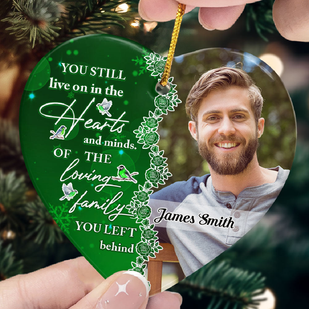 You Still Live On In The Hearts And Minds - Personalized Ceramic Photo Ornament