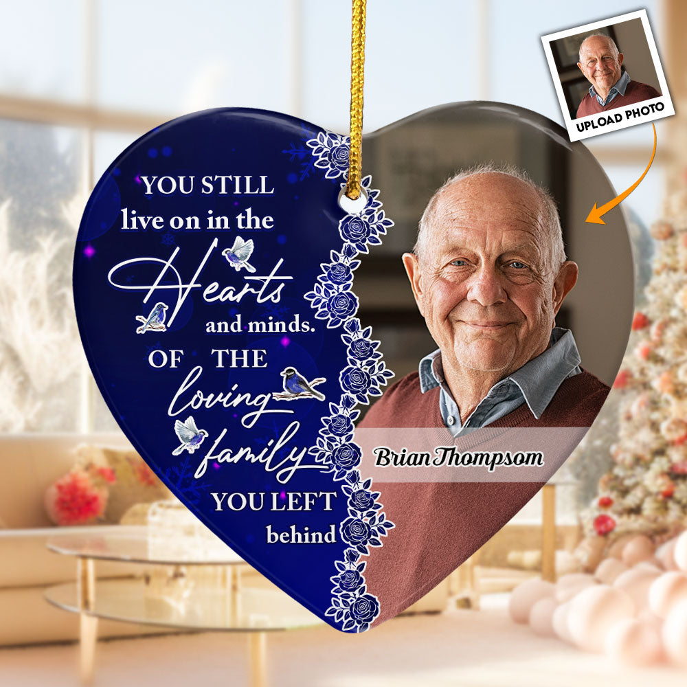 You Still Live On In The Hearts And Minds - Personalized Ceramic Photo Ornament