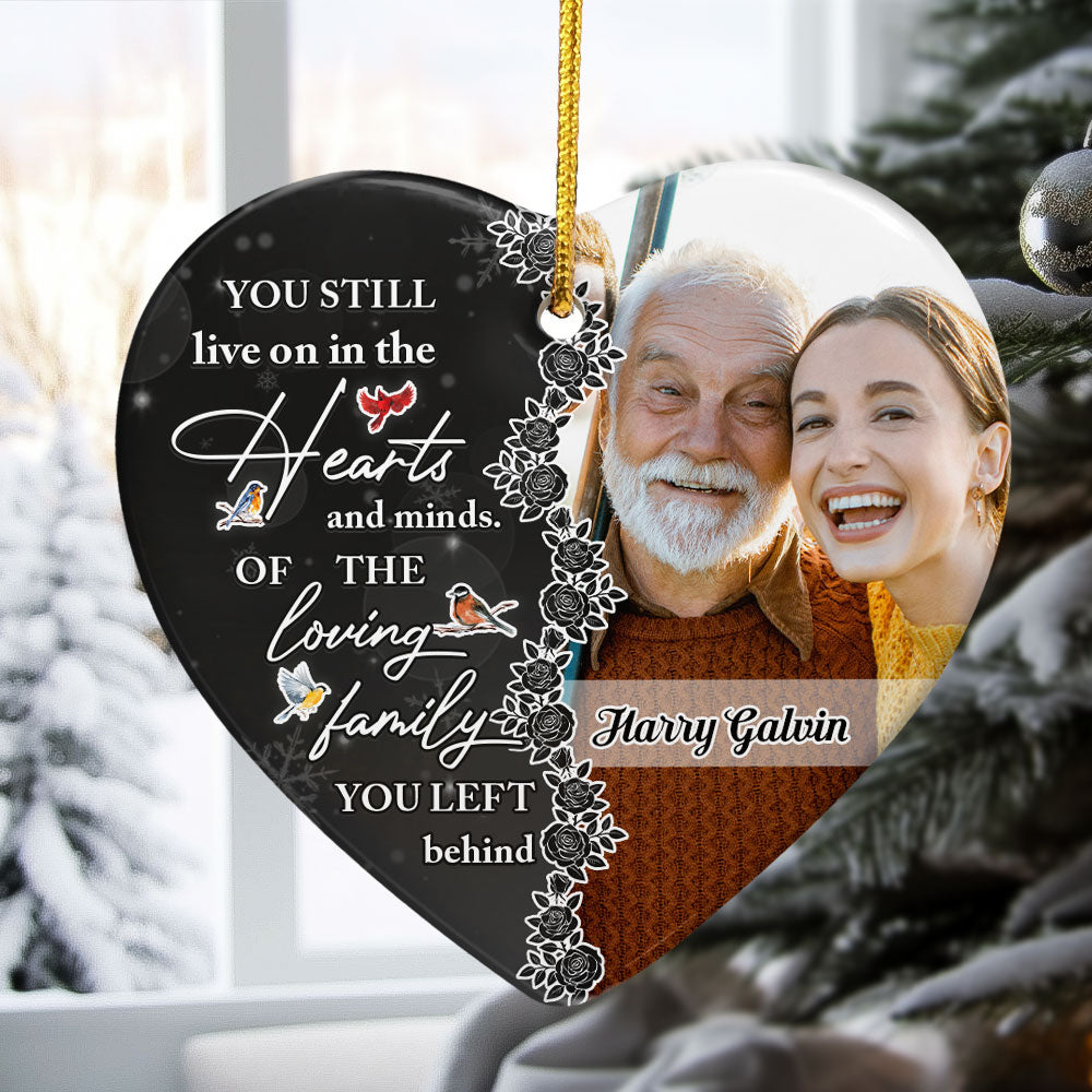 You Still Live On In The Hearts And Minds Ver 2 - Personalized Ceramic Photo Ornament