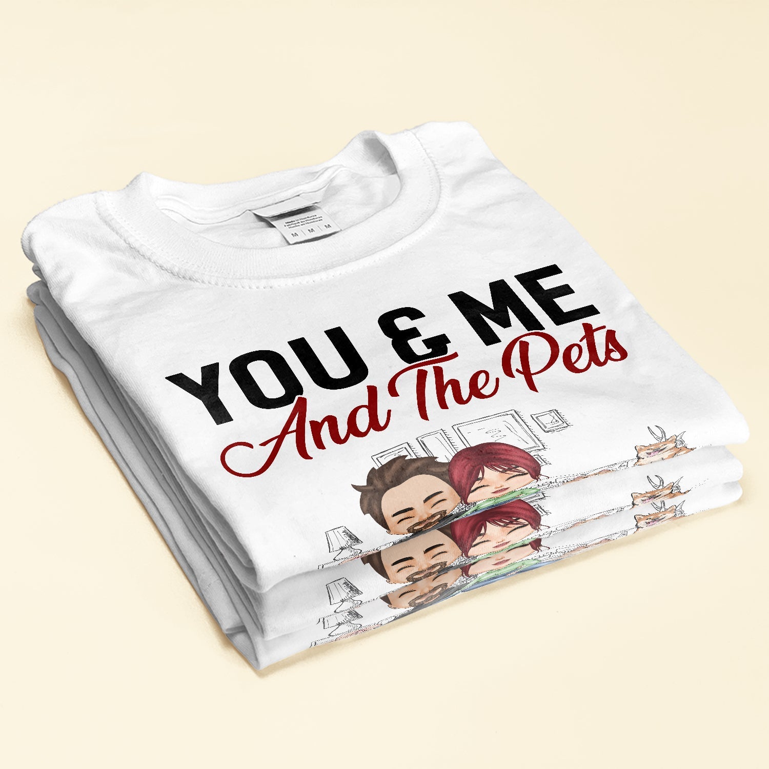 You & Me And The Cat The Dog - Personalized Shirt - Anniversary, Valentine's Day Gift For Cat Lovers, Dog Lovers