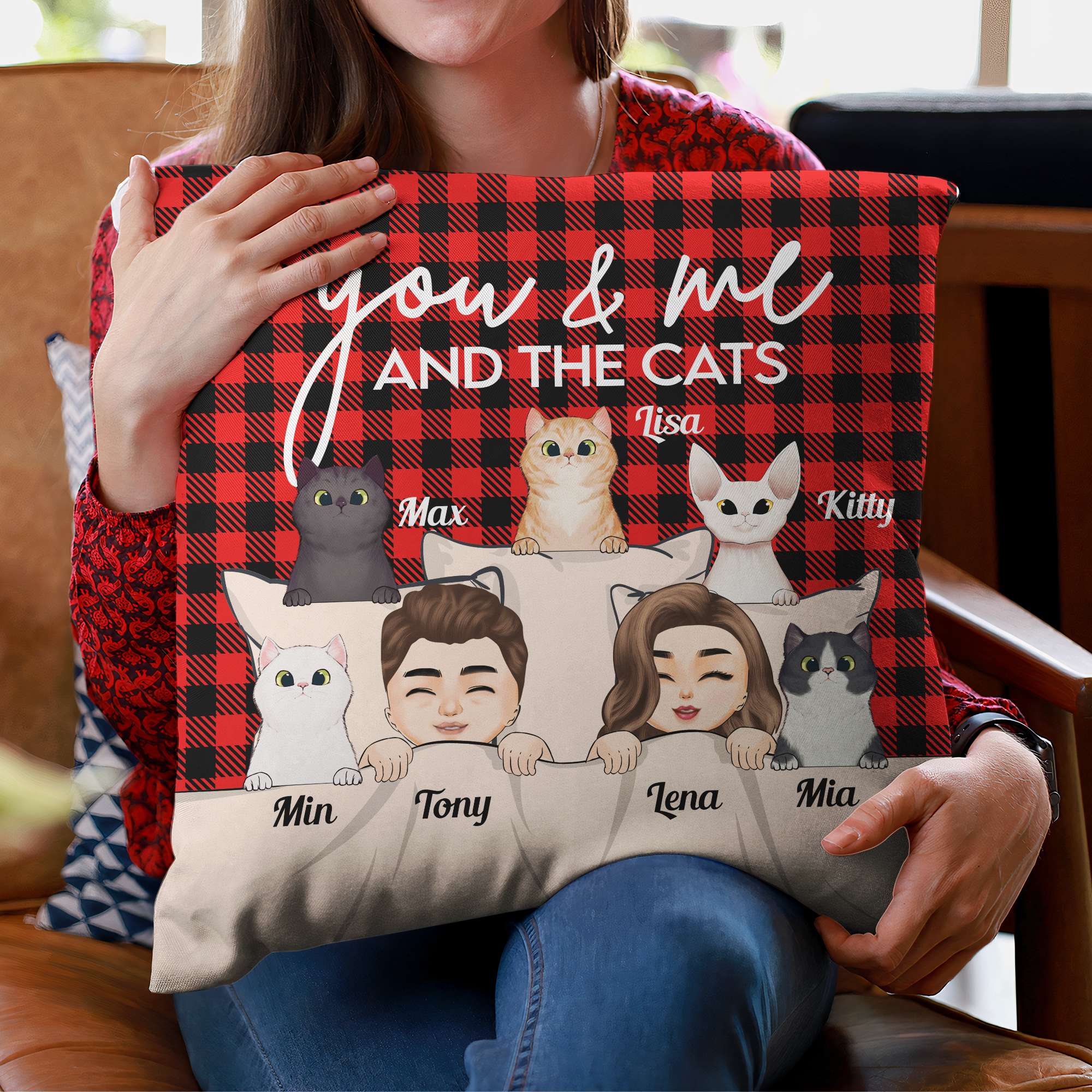 You & Me And The Cats - Personalized Pillow (Insert Included)