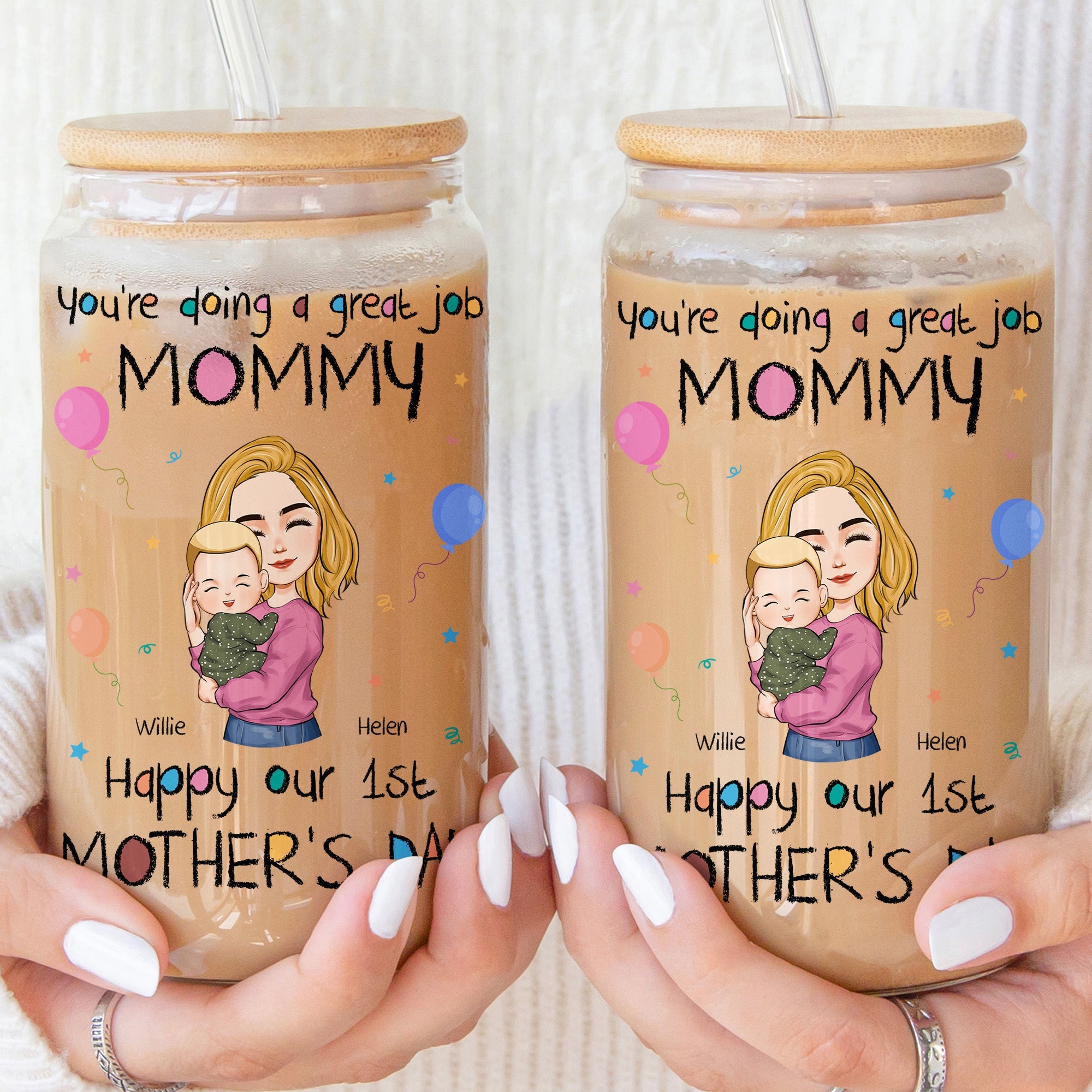 You're Doing A Great Job Mommy - Personalized Glass Cup