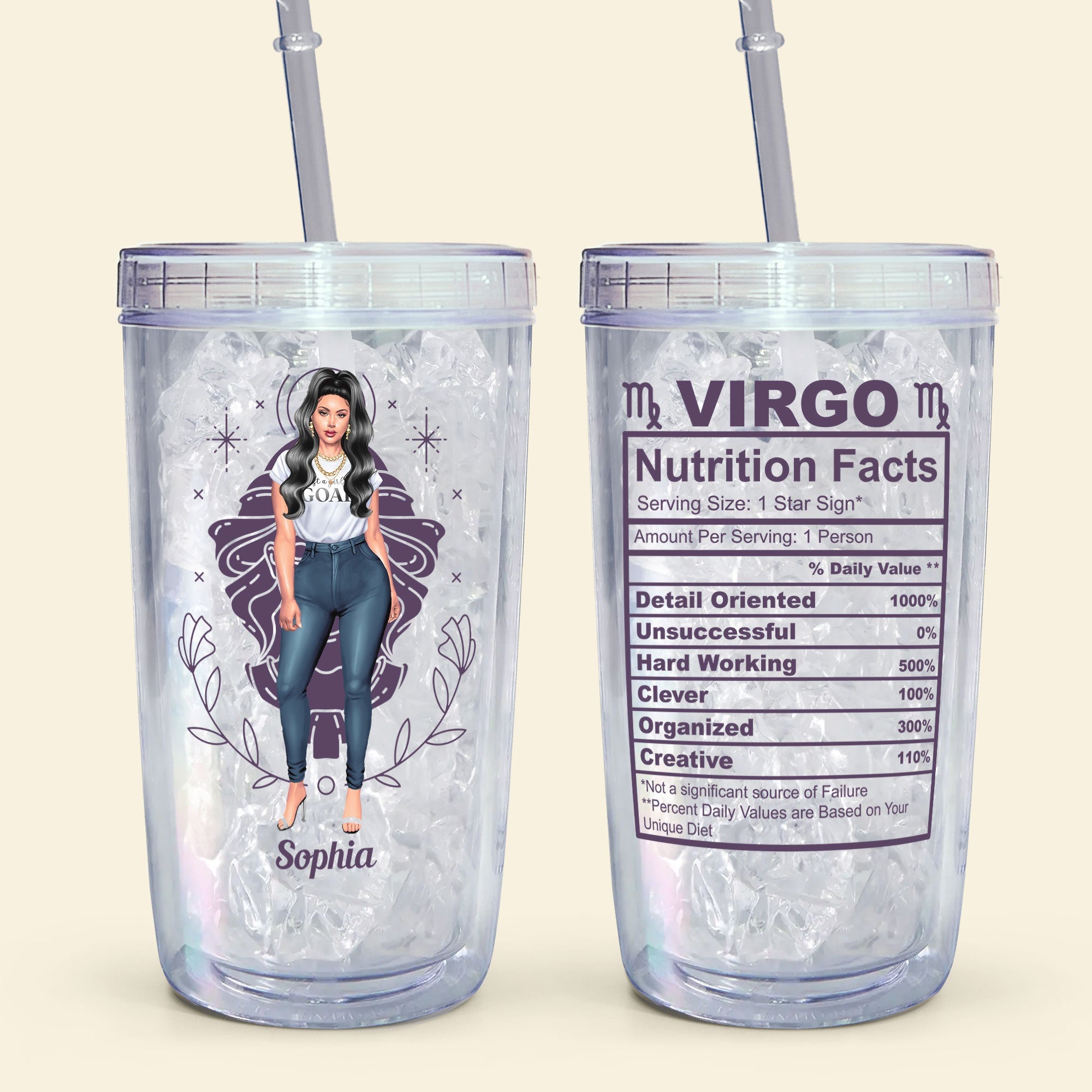 Zodiac Nutrition Facts - Personalized Acrylic Tumbler With Straw