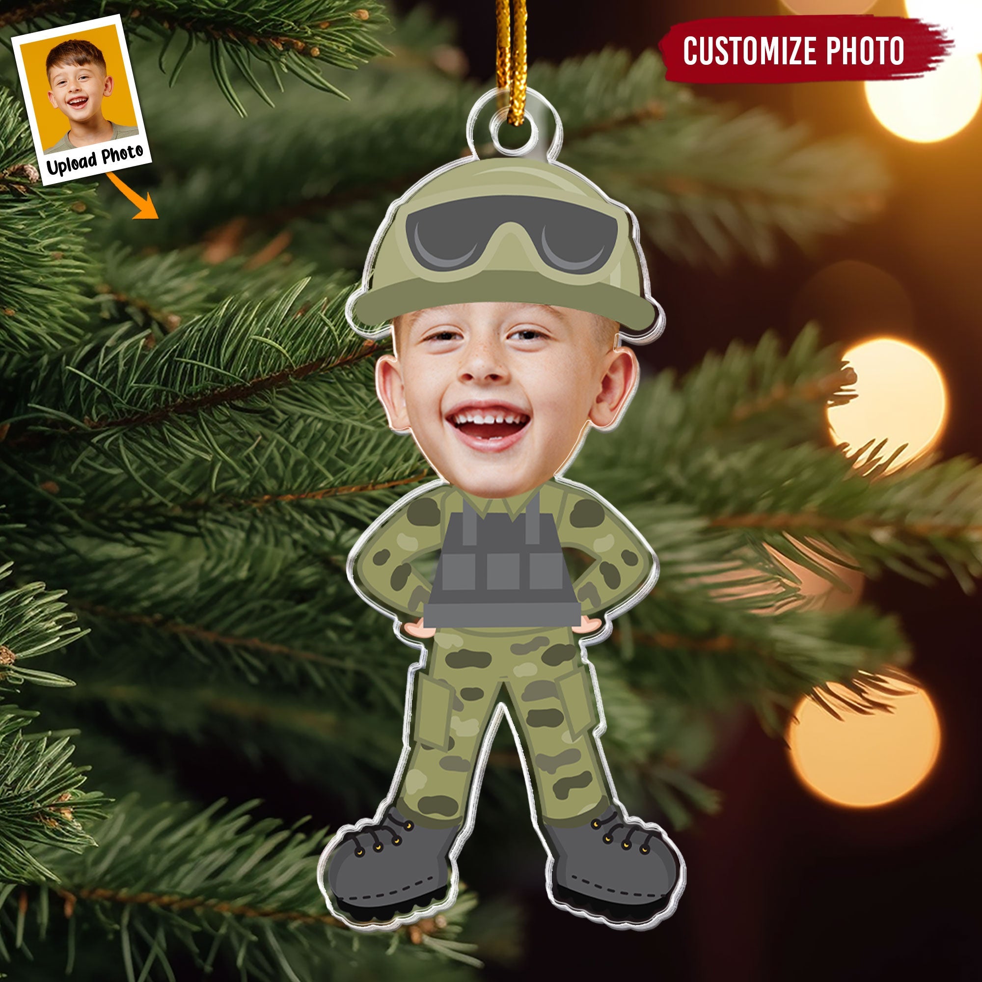 Custom Kid Face Army - Personalized Acrylic Photo Ornament