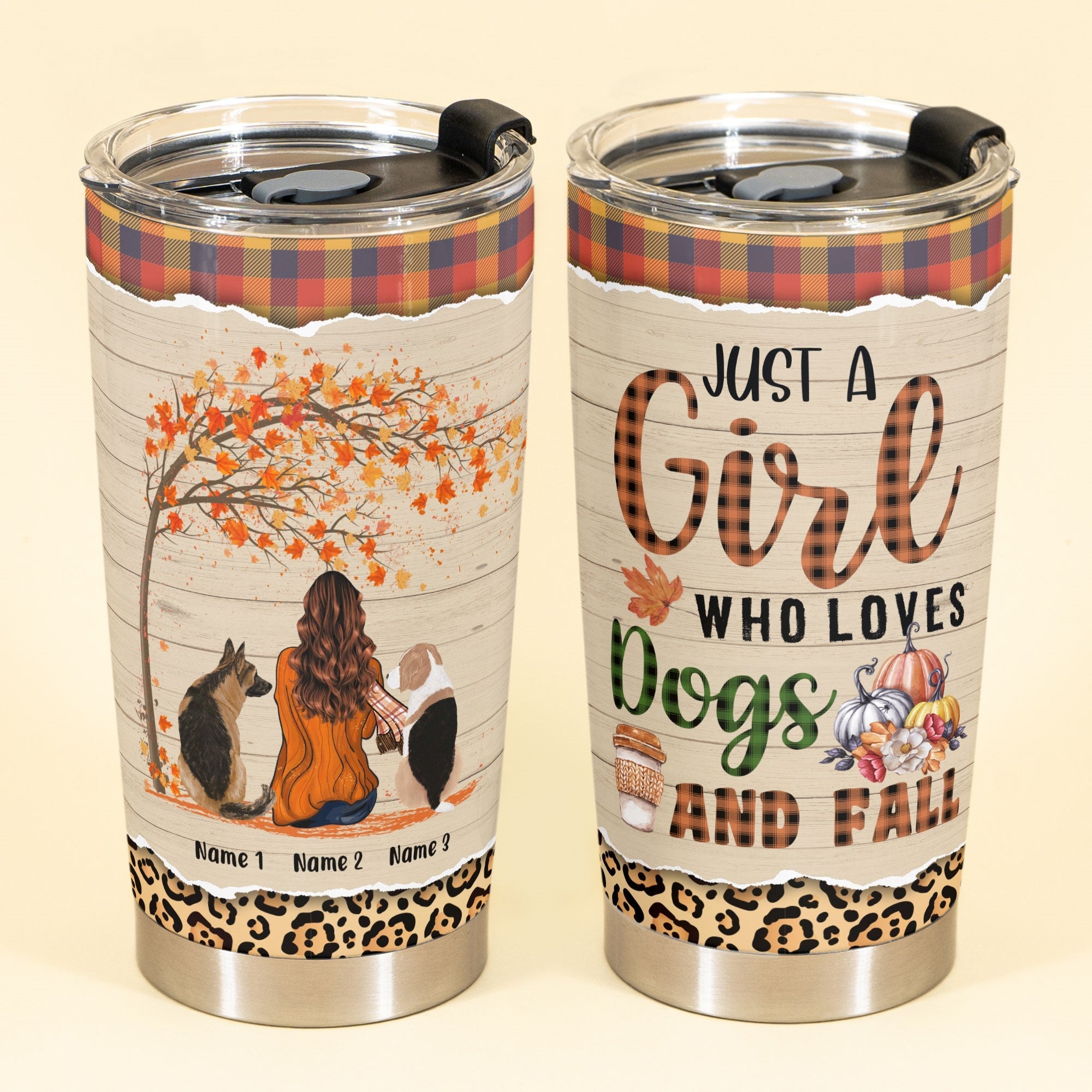 Fall Tumbler For Dog Mom, Just A Girl Who Loves Dogs And Fall - Personalized Tumbler Cup - Gift For Dog Lovers