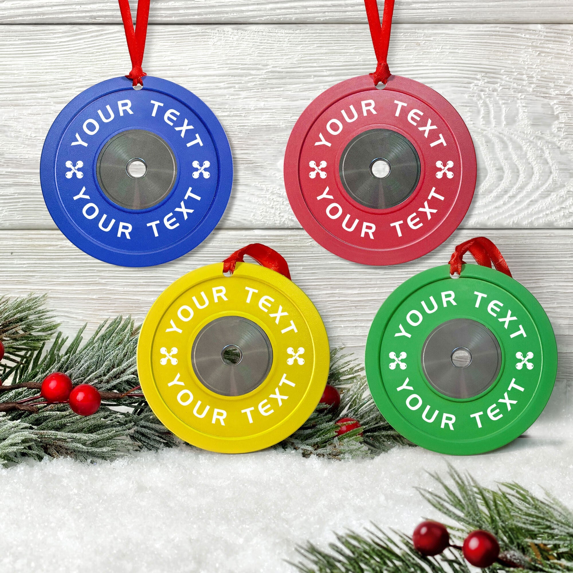 [Only available in the U.S] Merry Liftmas Weight Plates - Personalized Aluminum Ornament - Christmas Fitness Gym Weightlifting Gift For Gymer, Weightlifters, PTs