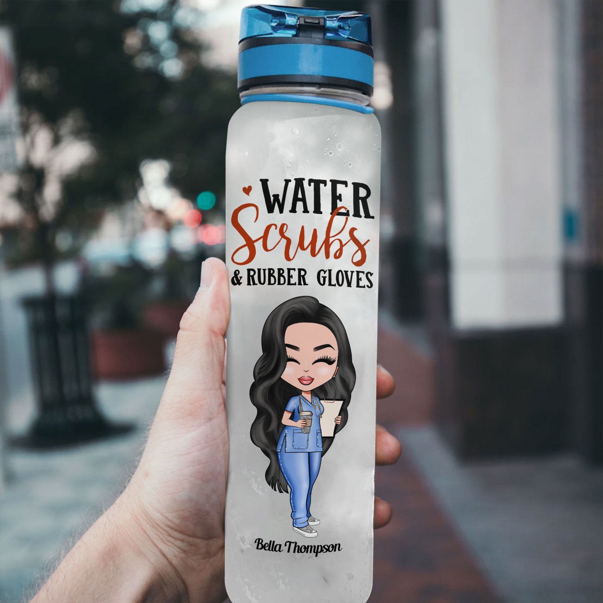 Water Scrubs & Rubber Gloves - Personalized Water Tracker Bottle