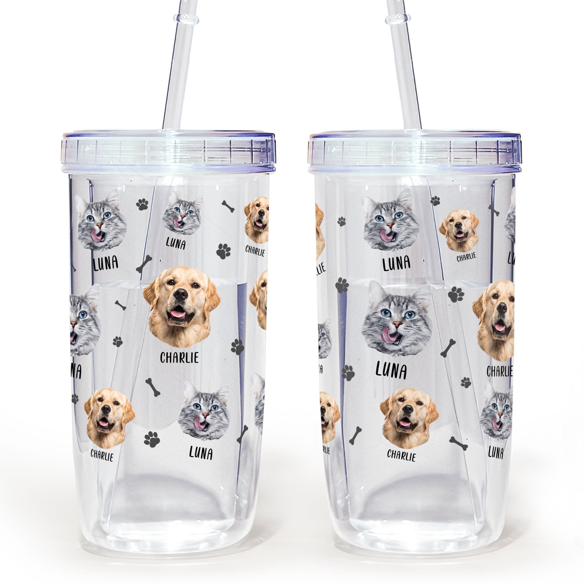 Lovely Upload Pet Image - Personalized Photo Acrylic Tumbler With Straw