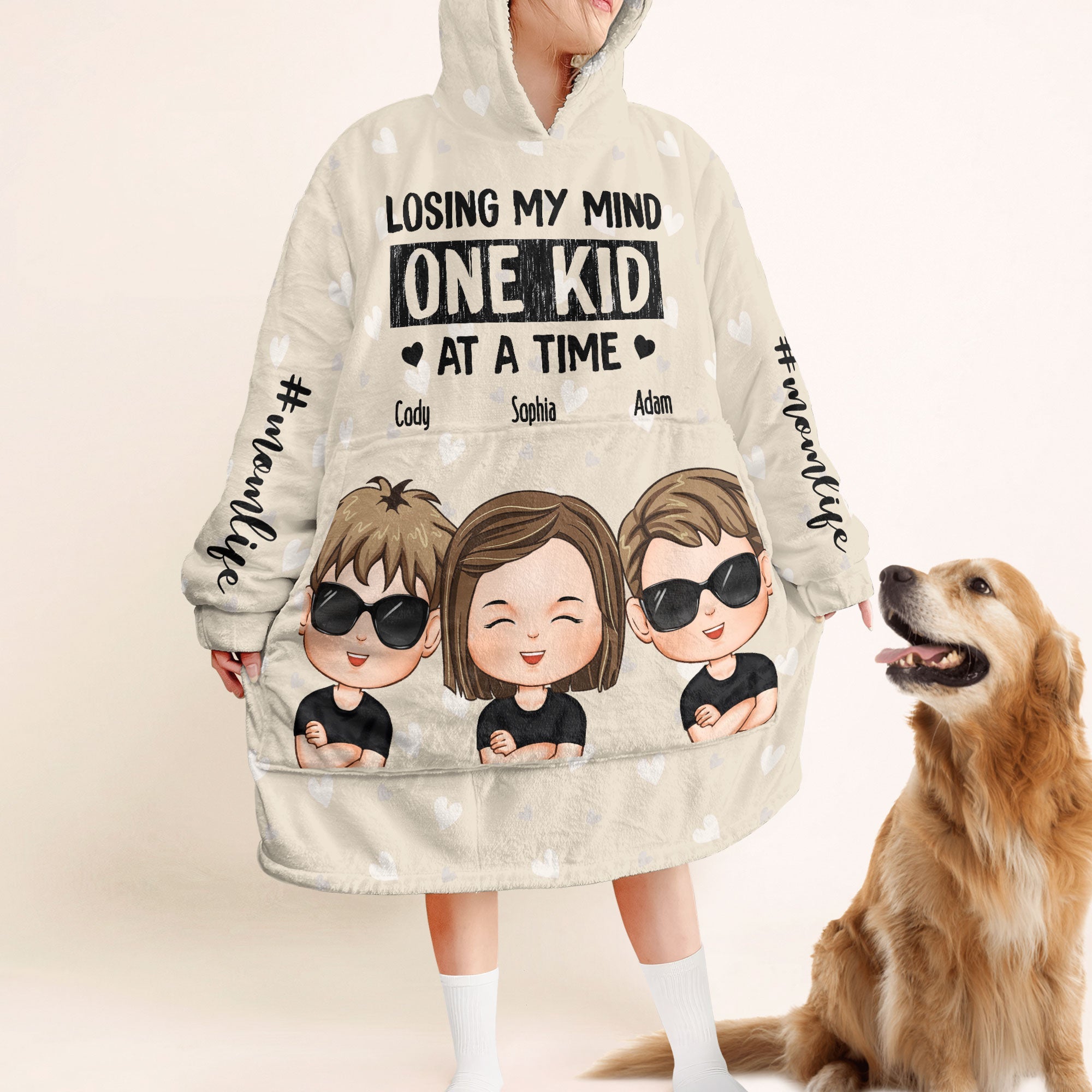 Losing My Mind One Kid At A Time - Personalized Oversized Blanket Hoodie