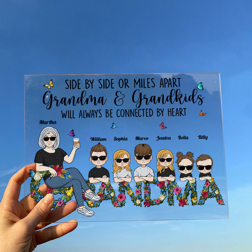 Grandma And Grandkids Will Always Be Connected By Heart Ver 2 - Personalized Acrylic Plaque