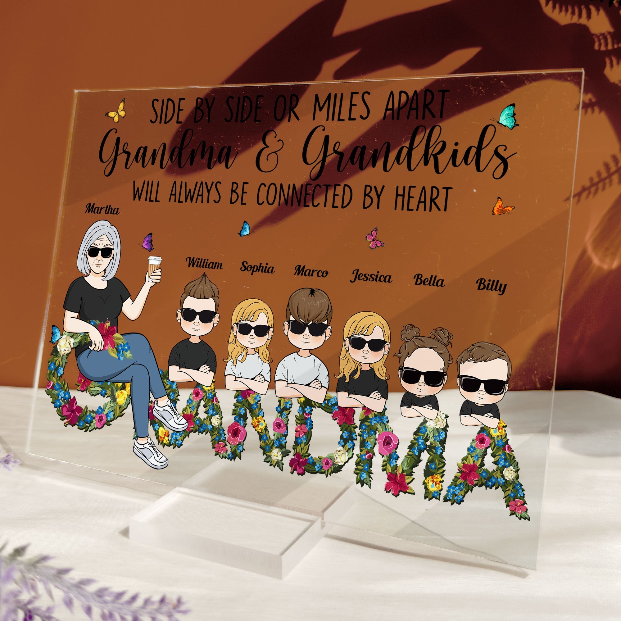 Grandma And Grandkids Will Always Be Connected By Heart Ver 2 - Personalized Acrylic Plaque