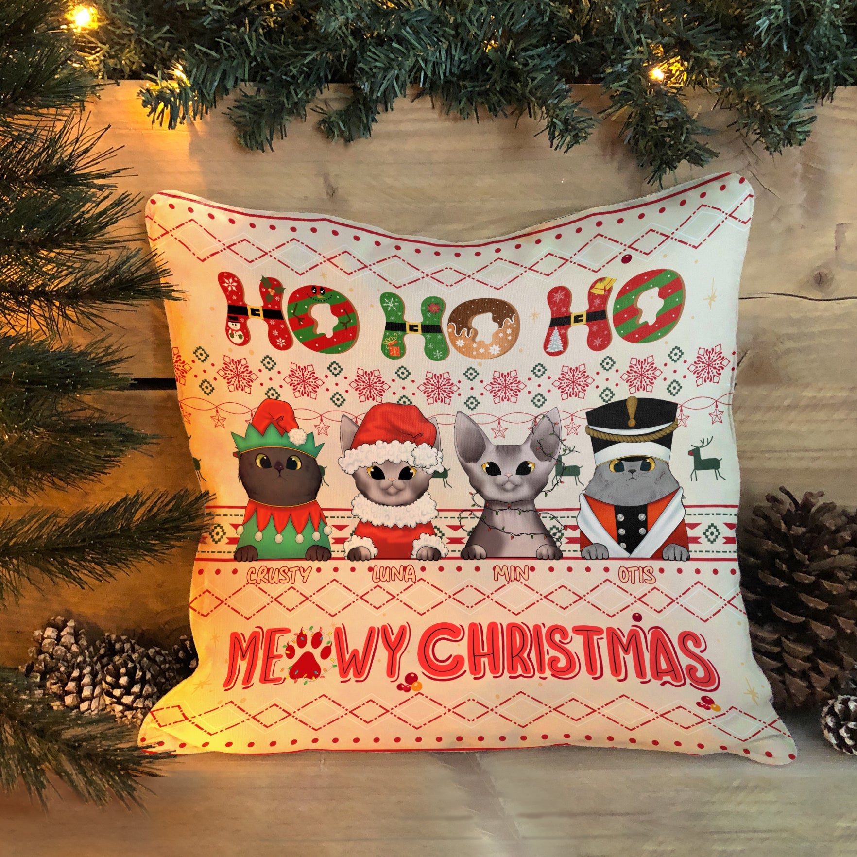 Meowy Christmas - Personalized Pillow (Insert Included) - Christmas, Home Decor Gift For Cat Lover, Cat Mom