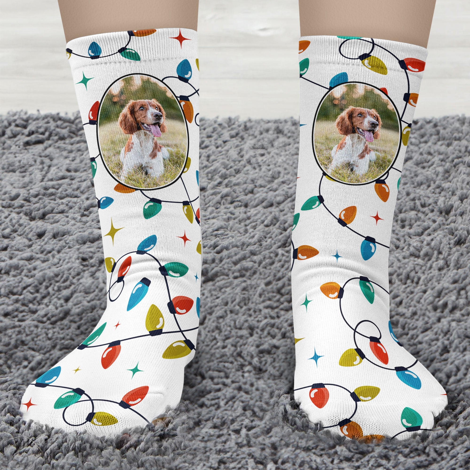 Christmas Lights - Personalized Photo Crew Socks