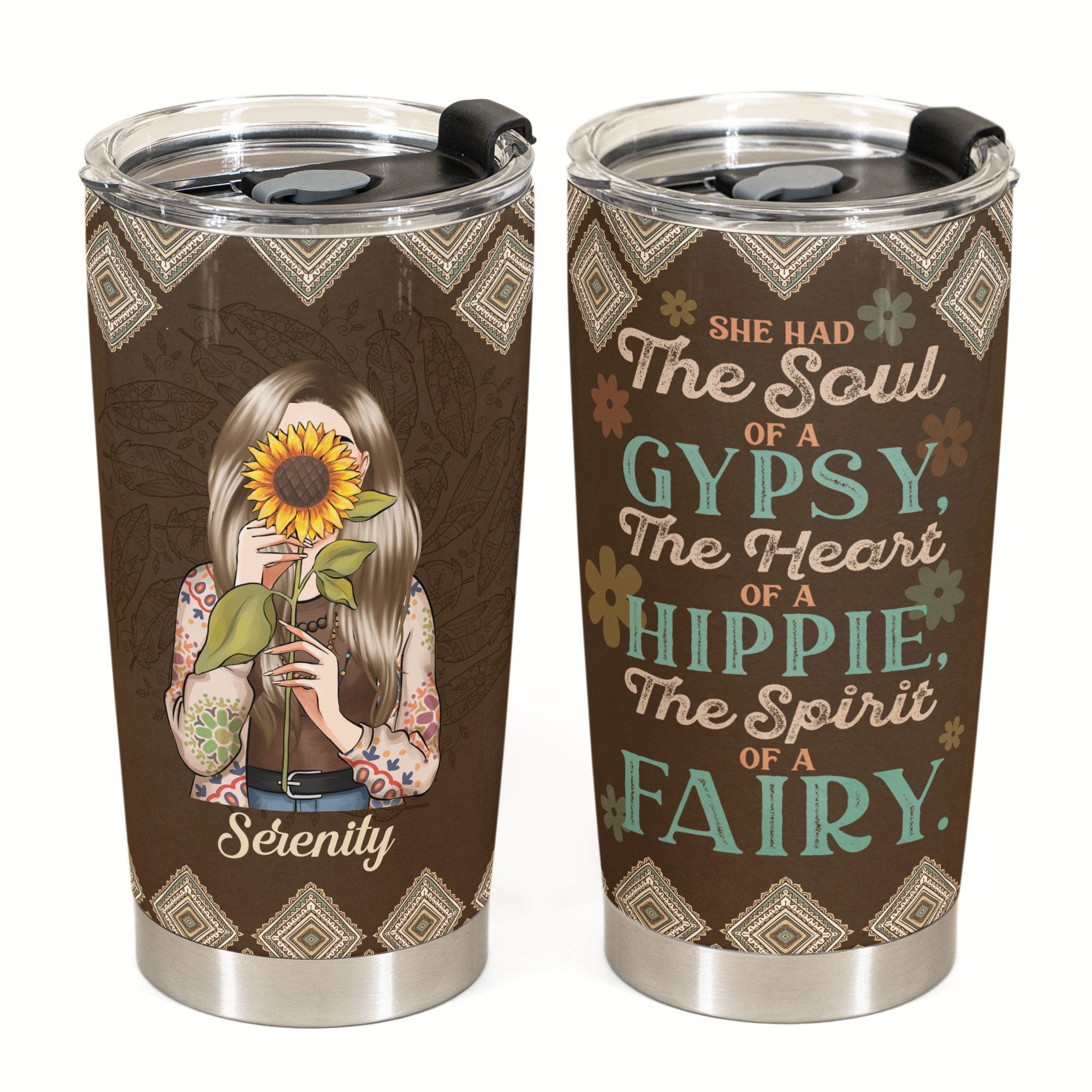 She Had The Soul Of A Gypsy, Hippie Ver 3 - Personalized Tumbler Cup - Birthday Gift For Hippie Girl, Hippie Woman, Hippie Soul, Hippies