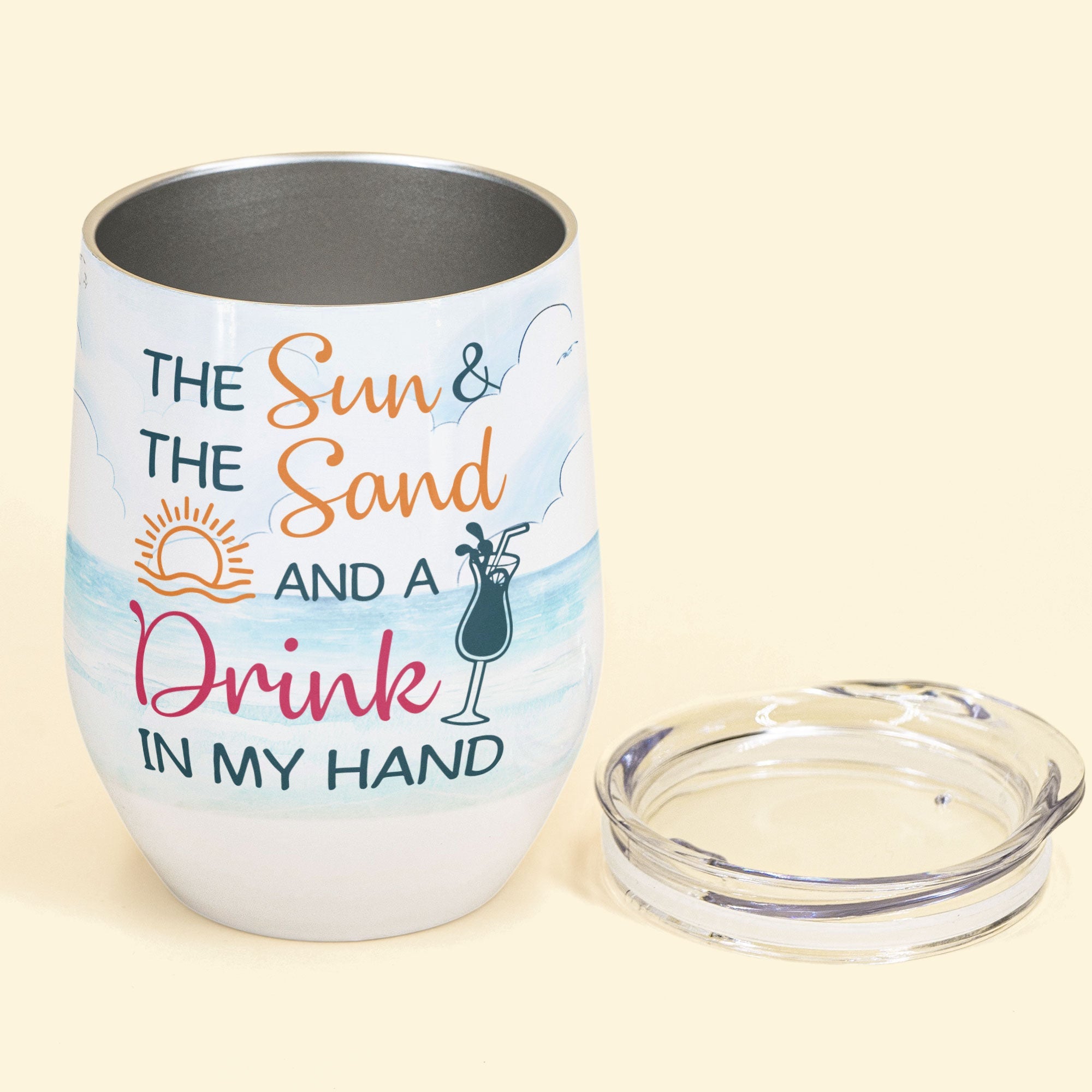 The Sun & The Sand And A Drink In My Hand, Family Custom Wine Tumbler, Gift For Sister-Macorner